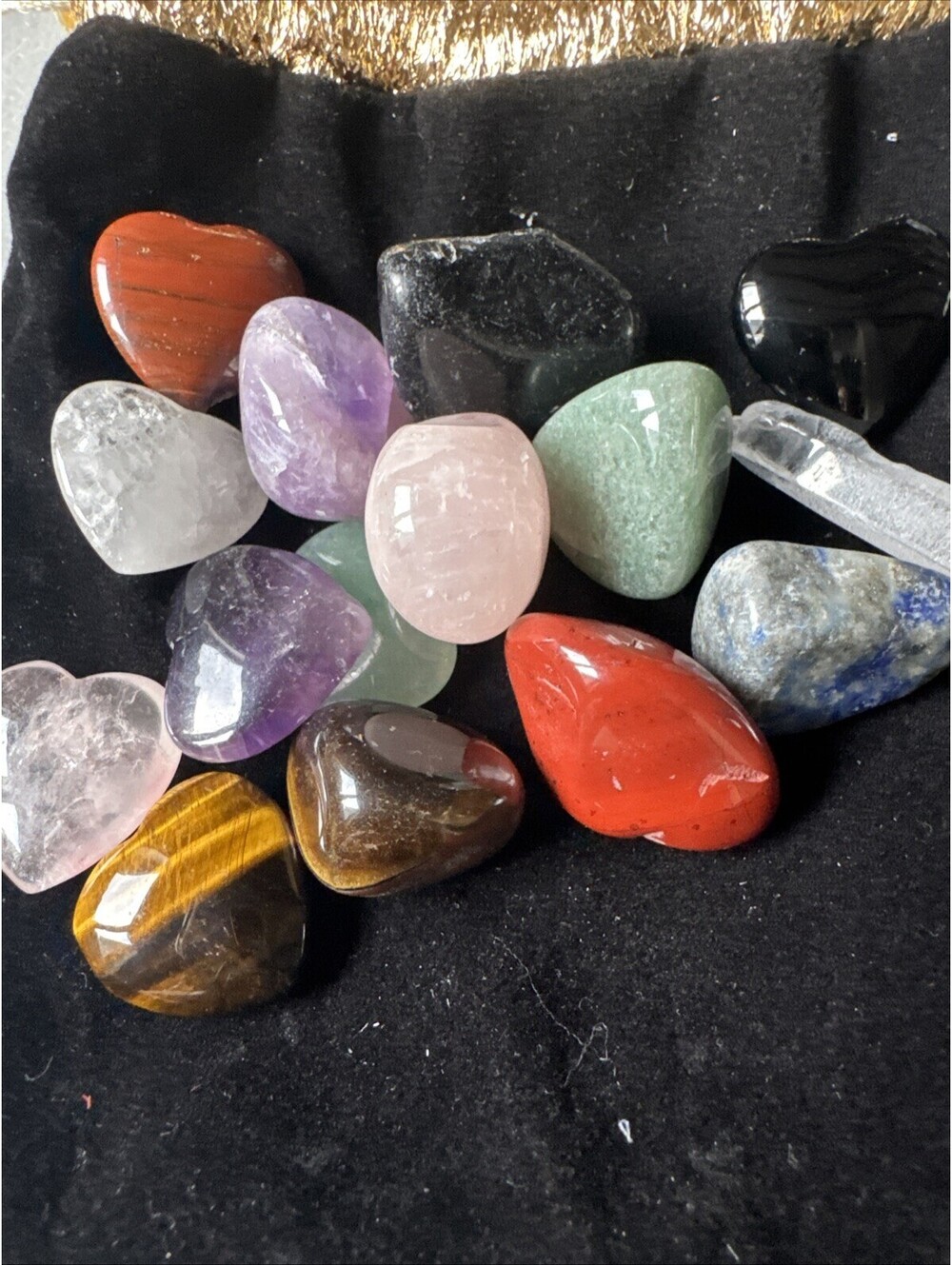 Bag Of Polished Rocks. Hearts Quartz, Obsidian, Tigers Eye. Lot of 15. 42 G Nice